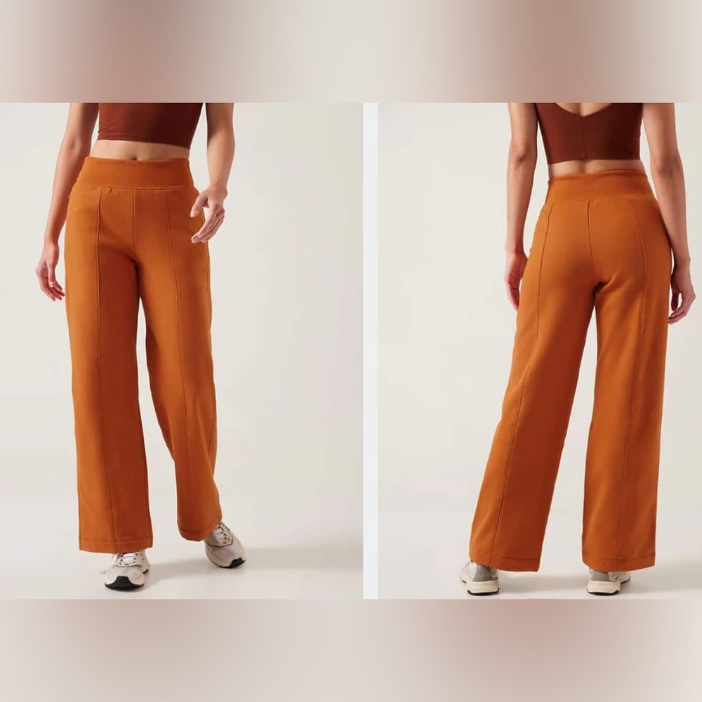 Athleta Retroplush Straight Leg Pant Size large Orange Zip pockets